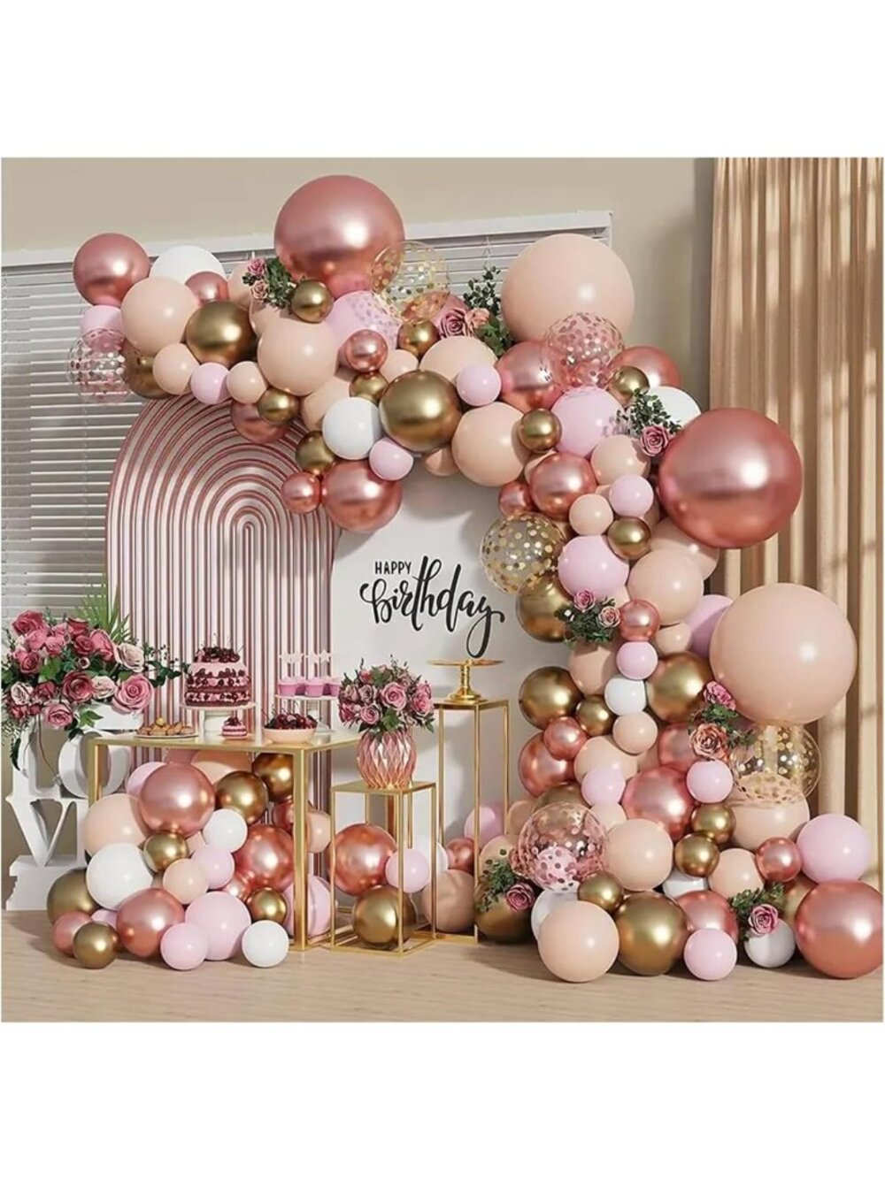 Rose Gold Balloon Garland Arch Kit - Pink & Gold Latex Party Decor for Events